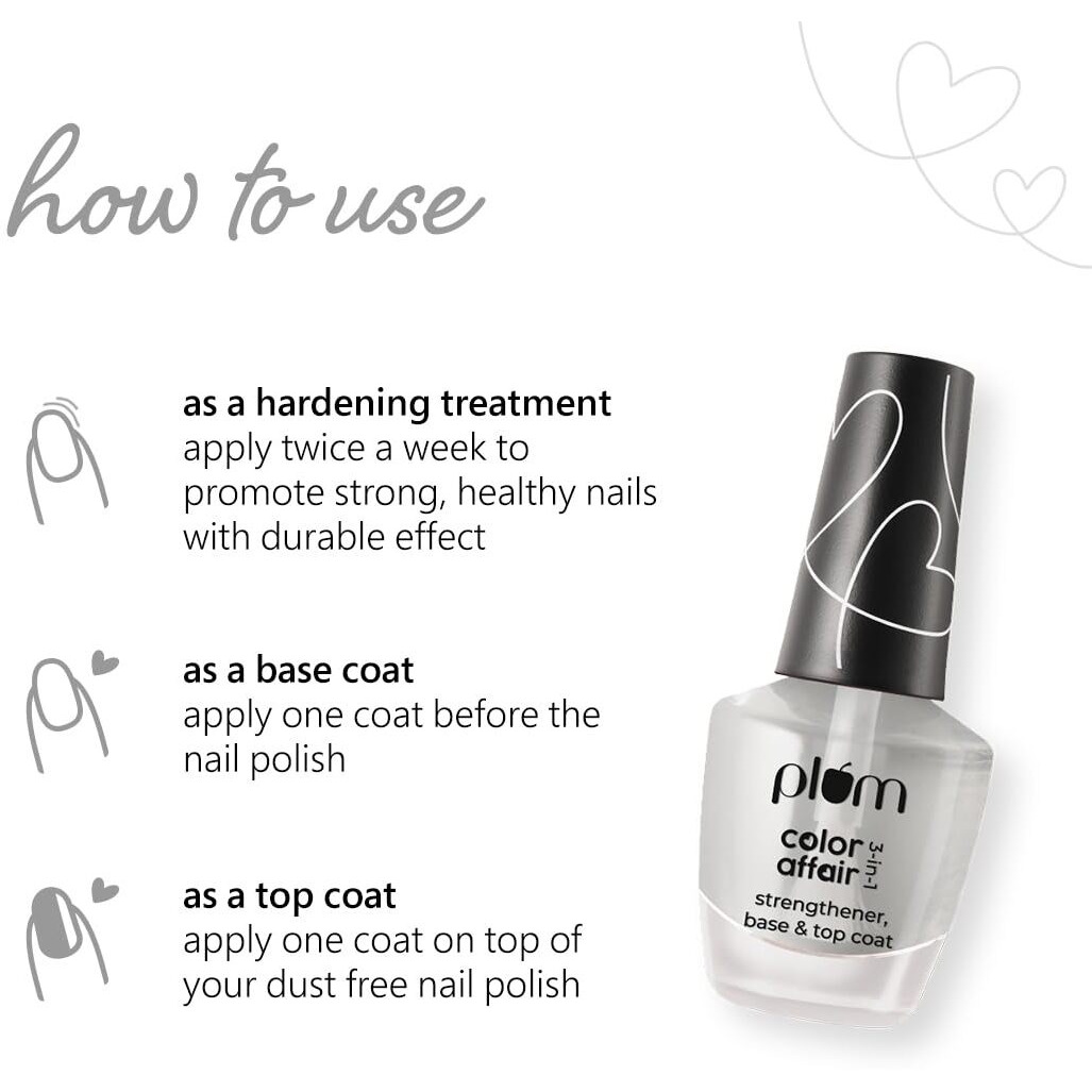 Plum   Color Affair 3-In-1 Strengthener, Base & Top Coat | 7-Free Formula | with Aha & Avocado Oil | 100% Vegan & Cruelty-Free  ,Matte Finish,11 Ml