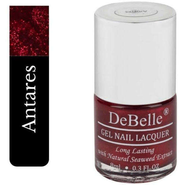 DeBelle Gel Nail Polish Antares (Deep Maroon Pearl Finish Nail Paint)|Non UV - Gel Finish |Chip Resistant | Seaweed Enriched Formula| Long Lasting|Cruelty and Toxic Free| 8ml