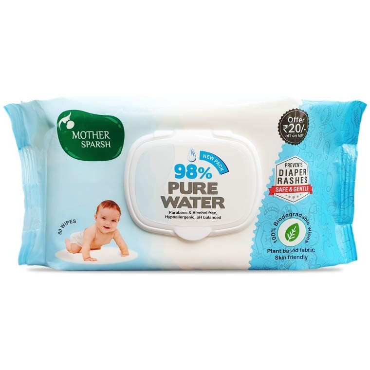 Mother Sparsh 98% Water Based Baby Wipes I Plant made Baby Wet Wipes I 80 Pcs