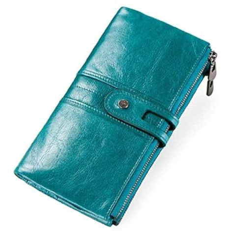 Contacts Bifold Wallets for Women | Genuine Leather Ladies Clutch/Wallet with RFID Protection | Slim Zipper Purse/Card Holder Organizer for Women (W15-Teal Blue)