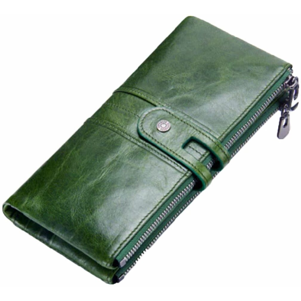 Contacts Bifold Wallets for Women | Genuine Leather Ladies Clutch/Wallet with RFID Protection | Slim Zipper Purse/Card Holder Organizer for Women (W15-Seaweed Green)