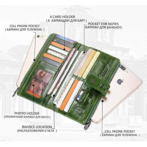 Contacts Bifold Wallets for Women | Genuine Leather Ladies Clutch/Wallet with RFID Protection | Slim Zipper Purse/Card Holder Organizer for Women (W15-Seaweed Green)