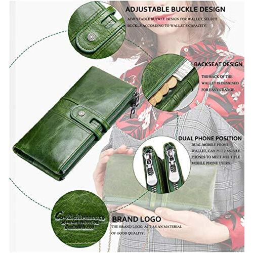 Contacts Bifold Wallets for Women | Genuine Leather Ladies Clutch/Wallet with RFID Protection | Slim Zipper Purse/Card Holder Organizer for Women (W15-Seaweed Green)