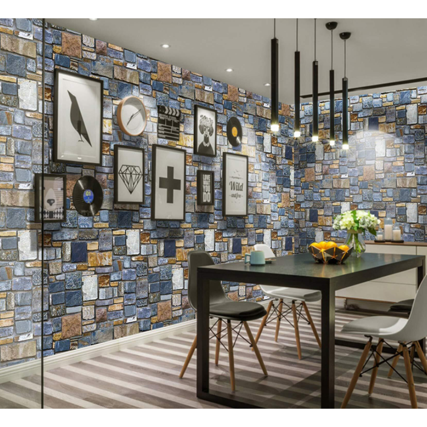 wolpin Wall Stickers DIY Decals Wallpaper 3D Brick Stone Self Adhesive, (45 x 500 cm) Multicolor Stone 24.27 sq ft