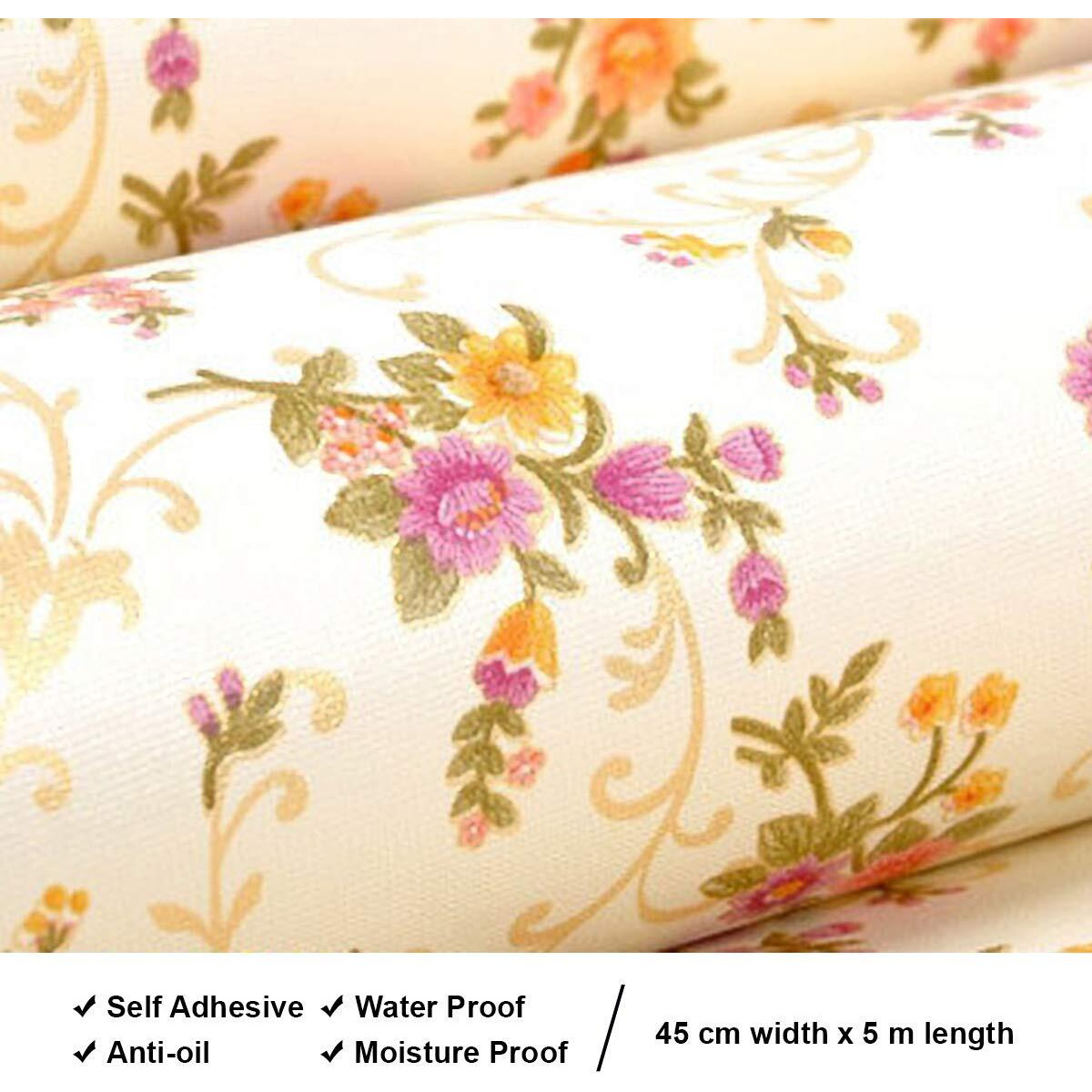 wolpin Wall Sticker Wallpaper (45 x 500 cm) DIY Self Adhesive Decal Floral Bouquet Kids Room, Baby Room Bedroom, Yellow