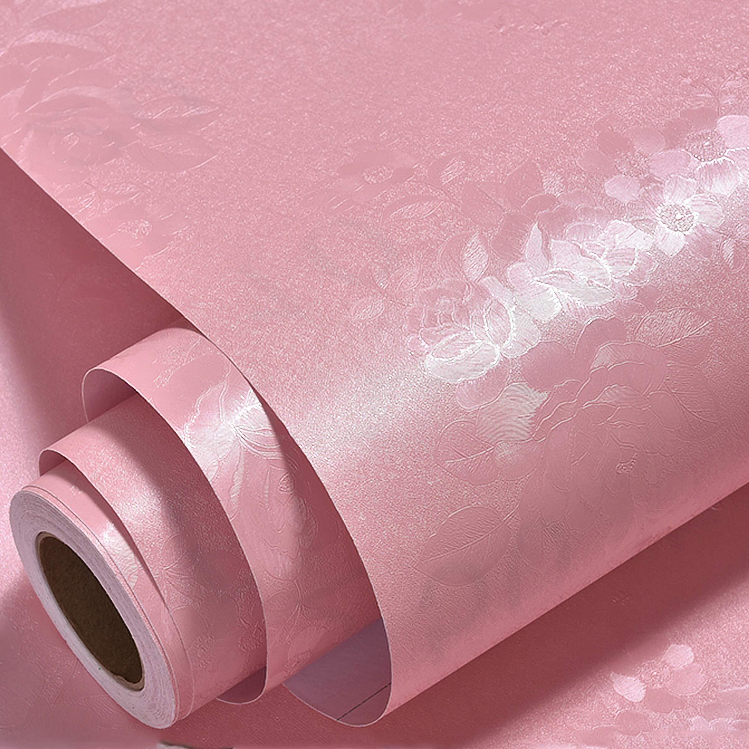 Wolpin Rose PVC Wall Stickers Wallpaper DIY Self Adhesive Decal Flower Rose (45 x 300 cm, Blush Pink)