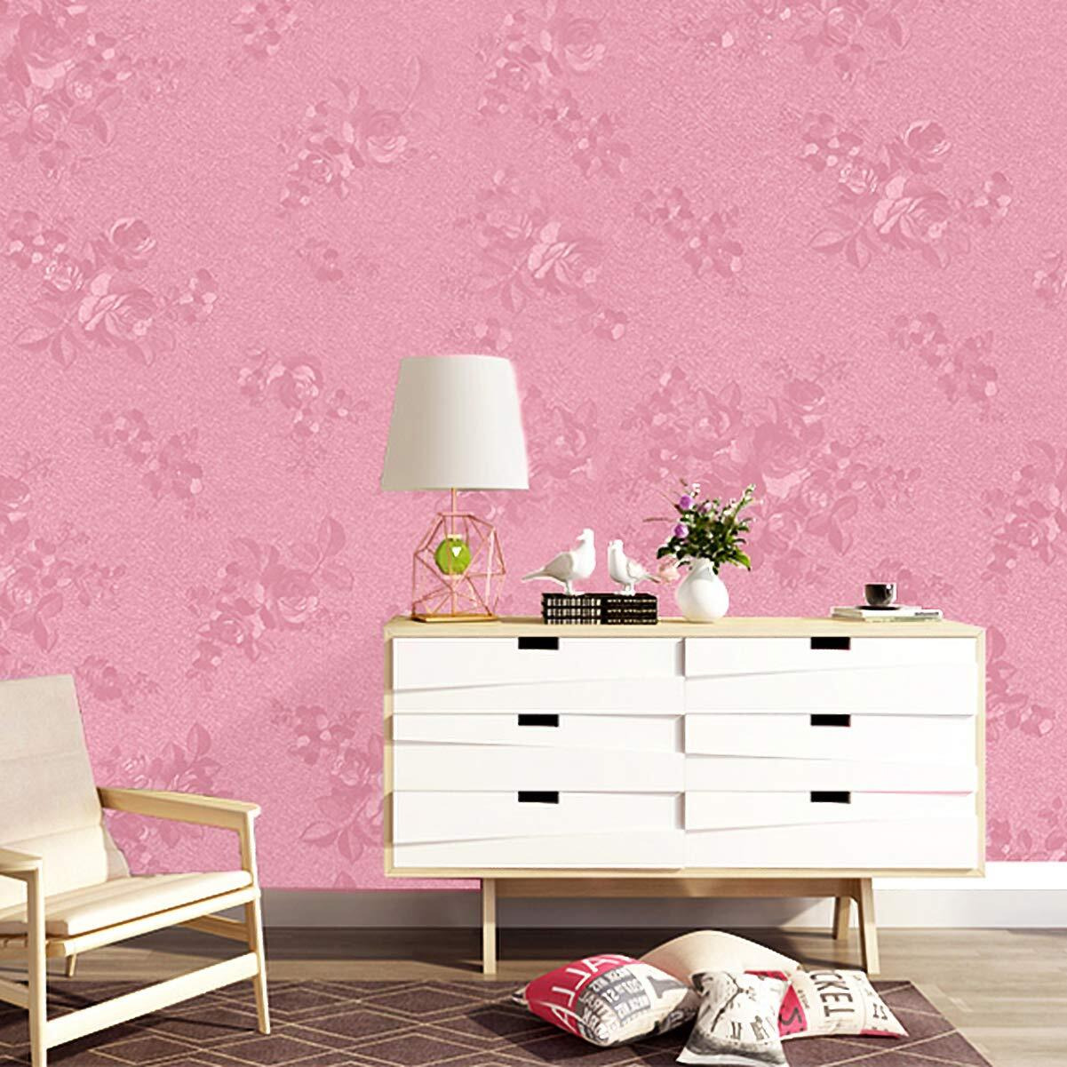 Wolpin Rose PVC Wall Stickers Wallpaper DIY Self Adhesive Decal Flower Rose (45 x 300 cm, Blush Pink)