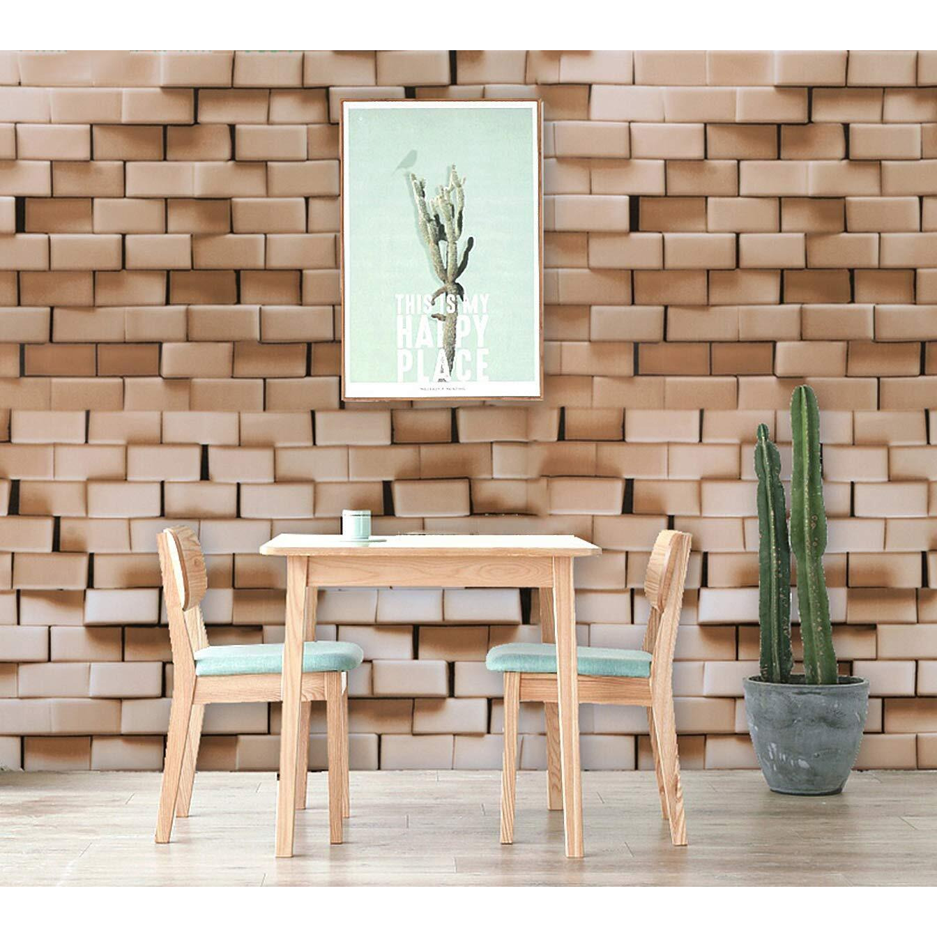 Wolpin DIY Wallpaper Decal (45 x 500 cm) 3D Brick Self Adhesive House Office Decorative PVC Vinyl, Caramel Brown Decorative Wallpaper