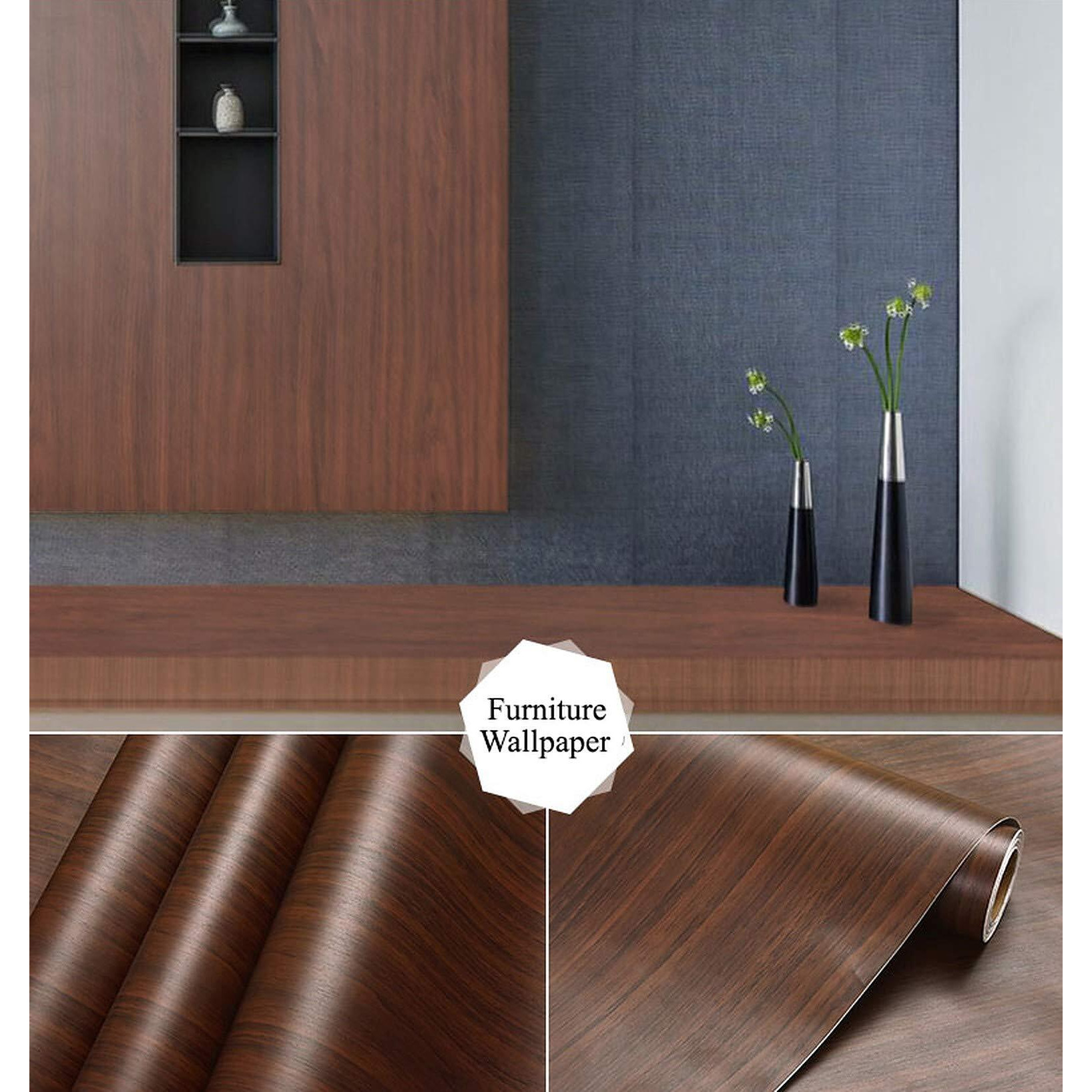 Wolpin Kitchen Wall Stickers Wood Wallpaper DIY PVC Shelf Liner, Furniture, Almirah, Table Top, Wardrobe, Kitchen Cupboard Decal, Mahogany Brown