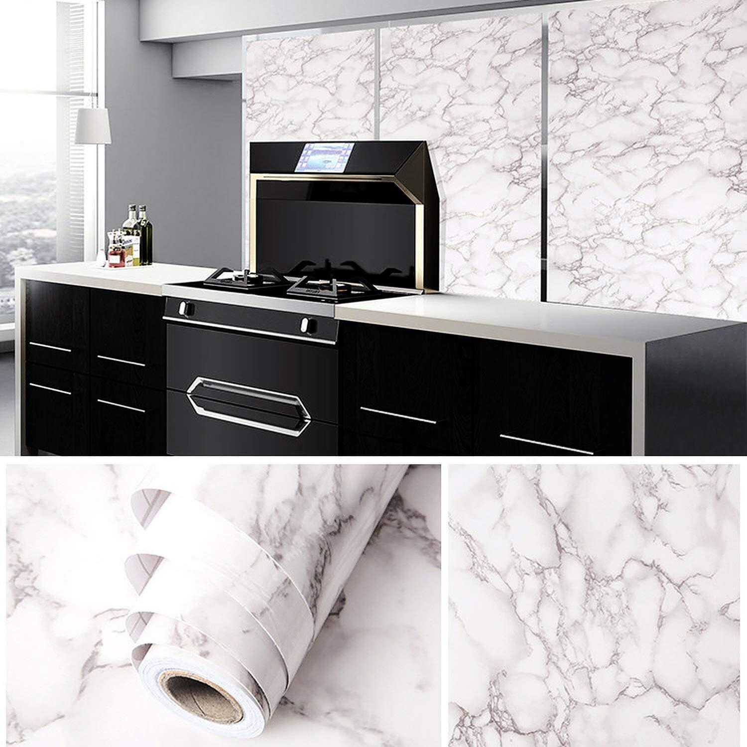 wolpin Wall Stickers Marble Wallpaper Furniture Kitchen, Cabinets, Almirah, Tabletop, Plastic Table, Wooden Wardrobe, Renovation Pvc Diy Self Adhesive, Pearl White, 45 Cm, 600 Cms