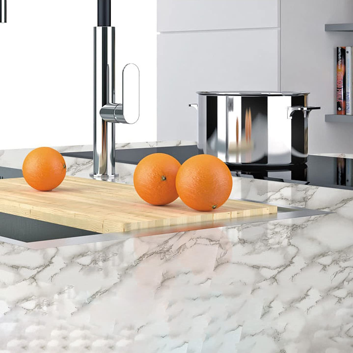 wolpin Wall Stickers Marble Wallpaper Furniture Kitchen, Cabinets, Almirah, Tabletop, Plastic Table, Wooden Wardrobe, Renovation Pvc Diy Self Adhesive, Pearl White, 45 Cm, 600 Cms