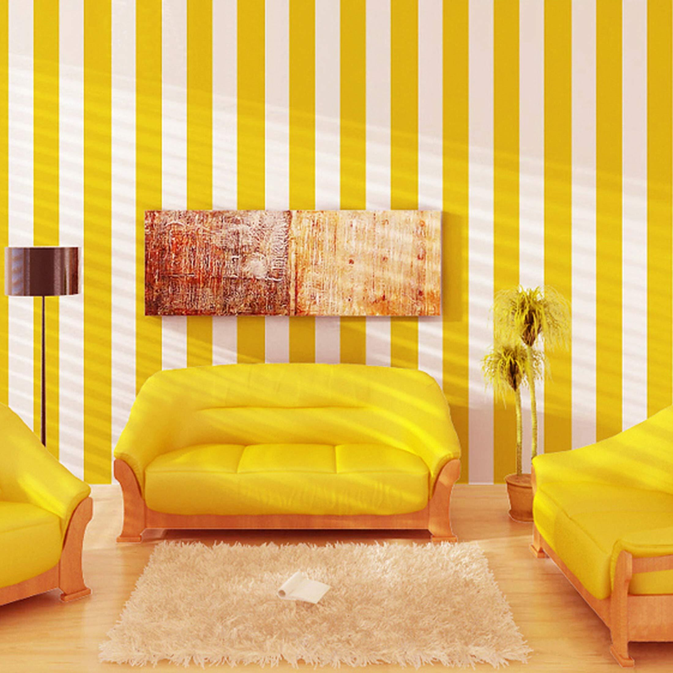 Wolpin Wall Stickers DIY Wallpaper for Hall (45 x 500 cm), Vertical Stripes Home Office Modern Design, Self Adhesive Decals, Yellow