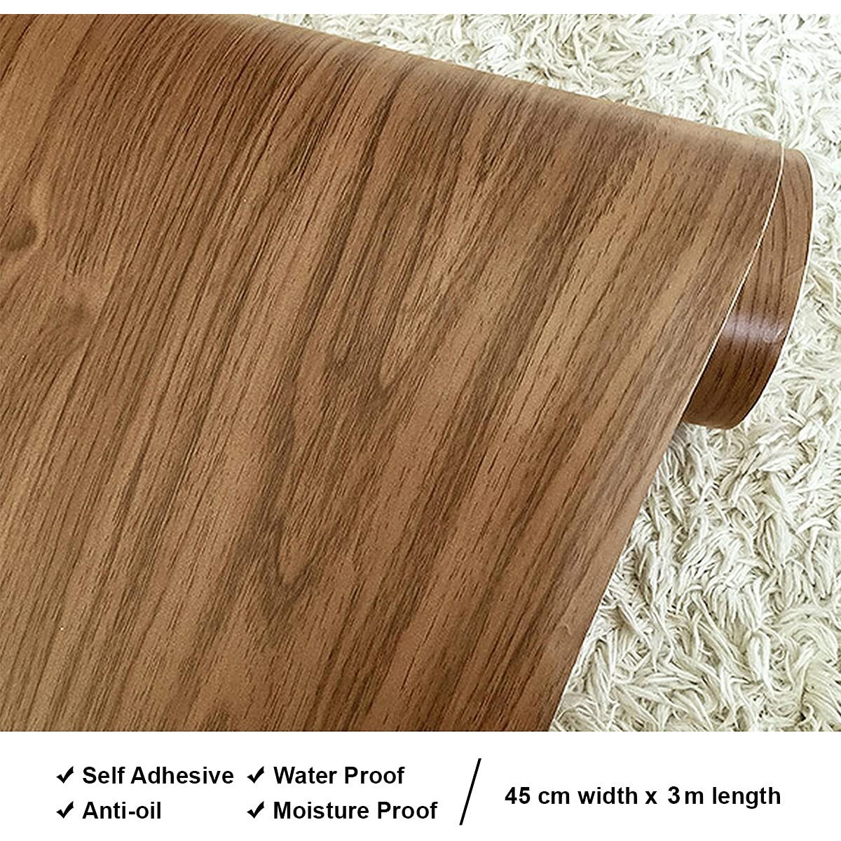 Wolpin Wall Stickers Door Wallpaper DIY Vinyl Shelf Liner, Wood Furniture Makeover, Almirah, Table Top, Bedroom Wardrobe, Kitchen Cupboard, Door Brown