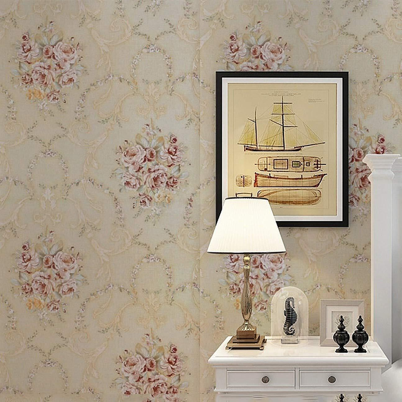 Wolpin Wall Stickers DIY Botanical Wallpaper (45 cm x 10 m) Floral Damask Self Adhesive, Living Room, Bedroom, Sofa Background Decal, Mustard Yellow