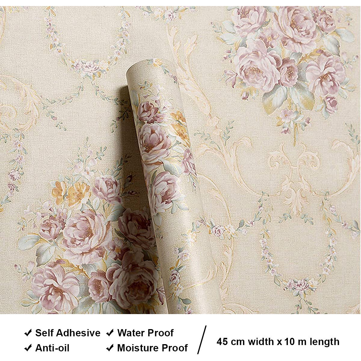 Wolpin Wall Stickers DIY Botanical Wallpaper (45 cm x 10 m) Floral Damask Self Adhesive, Living Room, Bedroom, Sofa Background Decal, Mustard Yellow