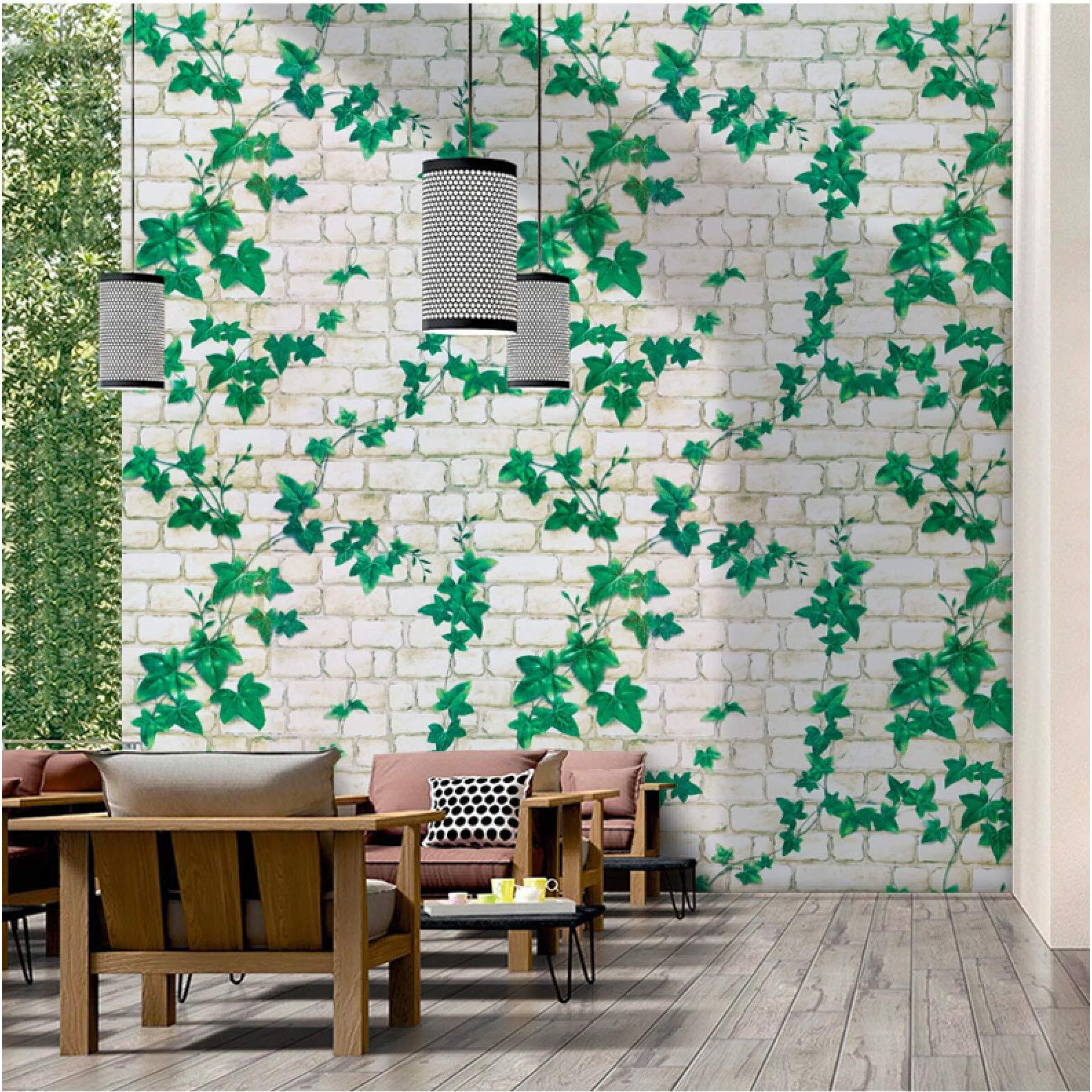wolpin Wall Stickers DIY Decals Wallpaper (45 cm x 10 m) 3D Brick Ivy Vine Self Adhesive PVC Vinyl, Vine White