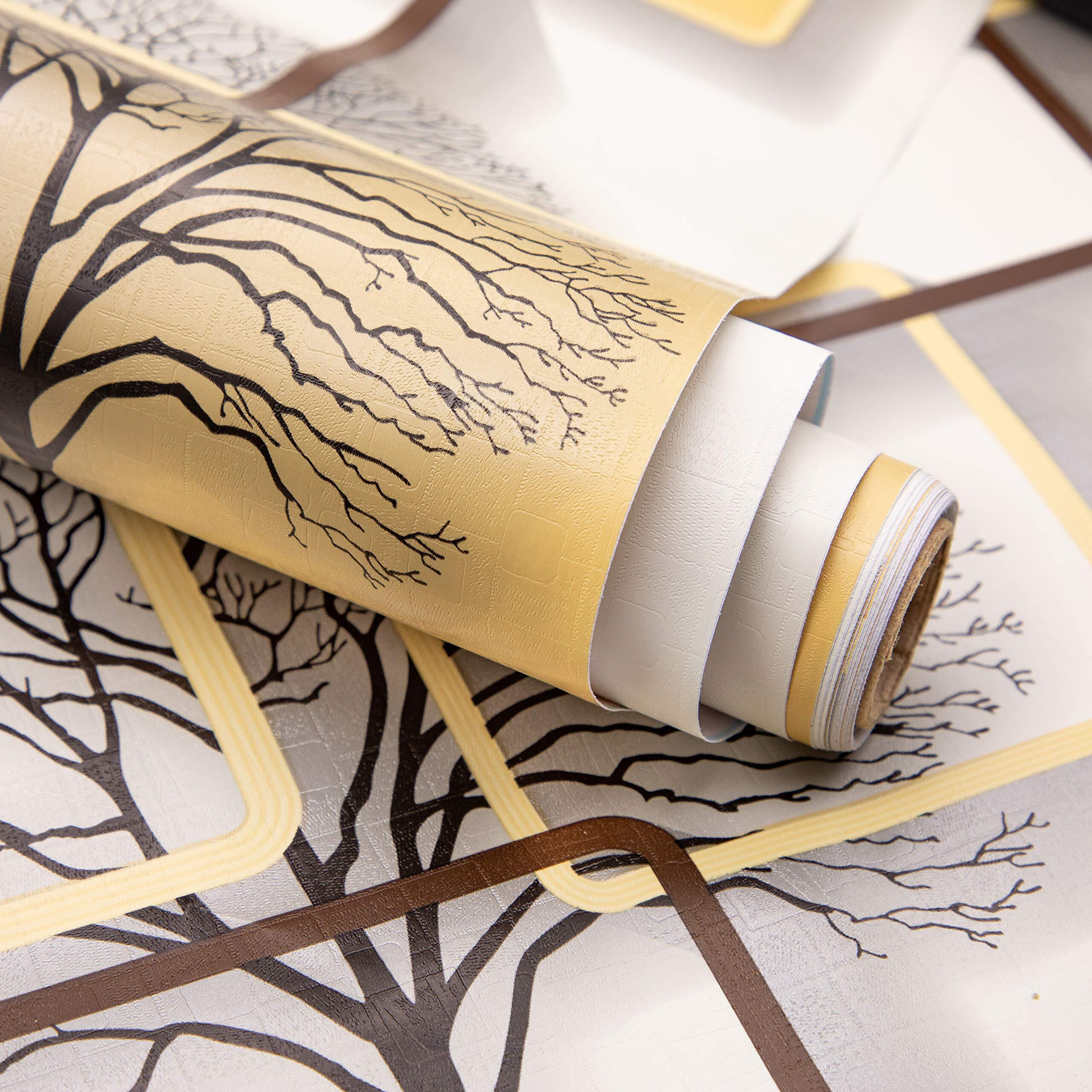 wolpin Wall Stickers DIY Wallpaper (45 cm x 10 m) 3D Frames and Trees Self Adhesive Decals Living Room Home Interior Decoration, Blazing Yellow