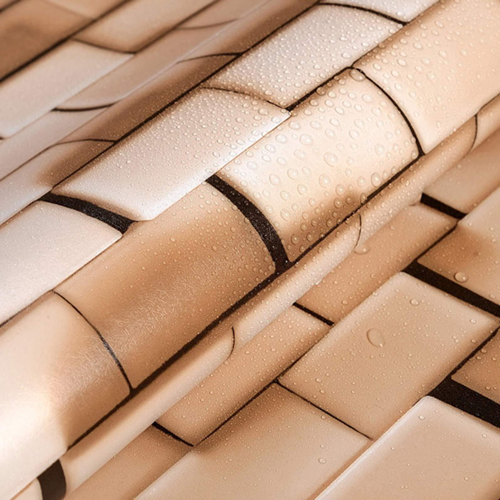 Wolpin 3D DIY Wallpaper Decal (45 cm x 10m), 3D Brick Self Adhesive House Office Decorative PVC Vinyl, Living Room, Kitchen Shelf Liner Contact Paper Interior, Caramel Brown Decorative Wallpaper