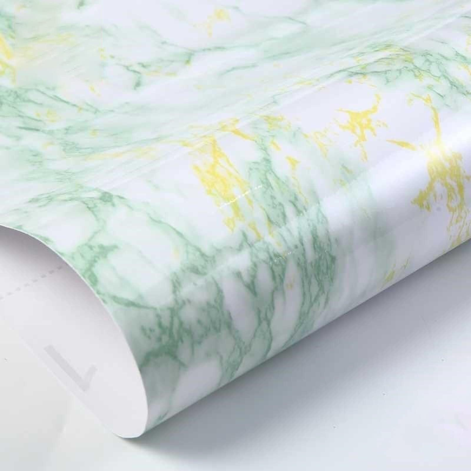 Wolpin Wall Sticker Wallpaper Kitchen, Cabinets, Almirah, Tabletop, (45 x 600 cm) Plastic Table, Wooden Table, Wardrobe, Renovation PVC DIY Self Adhesive, White and Green Decorative Wallpaper