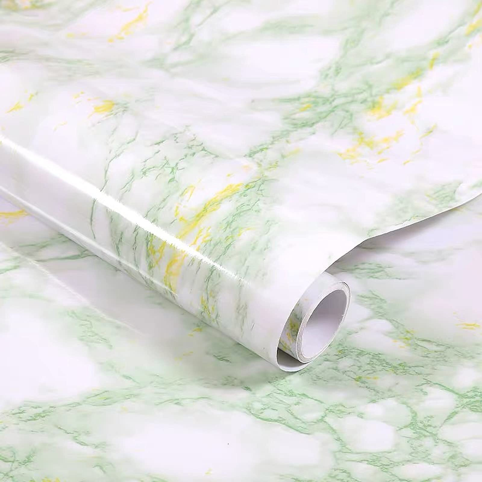 Wolpin Wall Sticker Wallpaper Kitchen, Cabinets, Almirah, Tabletop, (45 x 600 cm) Plastic Table, Wooden Table, Wardrobe, Renovation PVC DIY Self Adhesive, White and Green Decorative Wallpaper