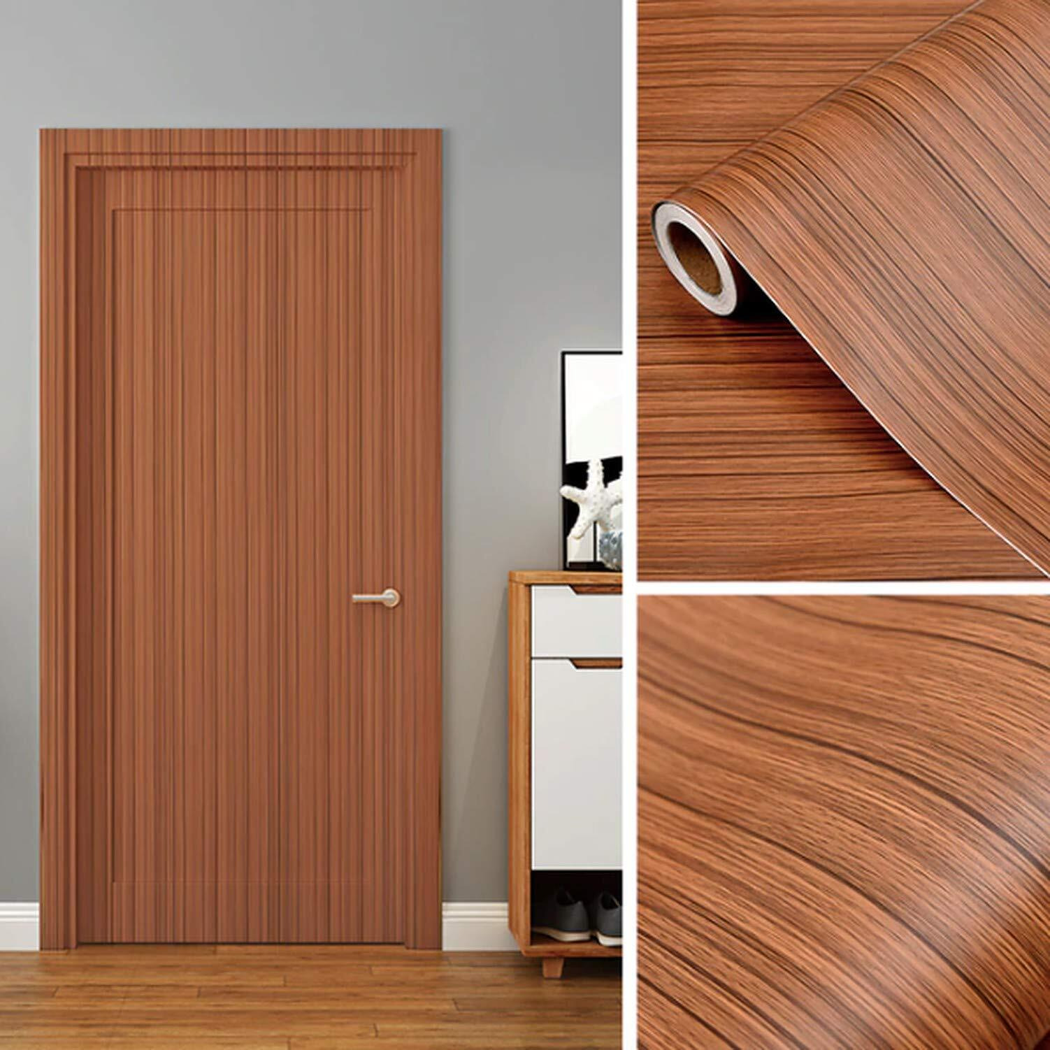 wolpin Wall Stickers Furniture Wallpaper Wood (45 X 600 Cm) Door, Diy Vinyl, Almirah, Solid Shelf Liner, Revamp Desk Table Top, Wardrobe, Kitchen Cupboard Decoration Self Adhesive, Brown