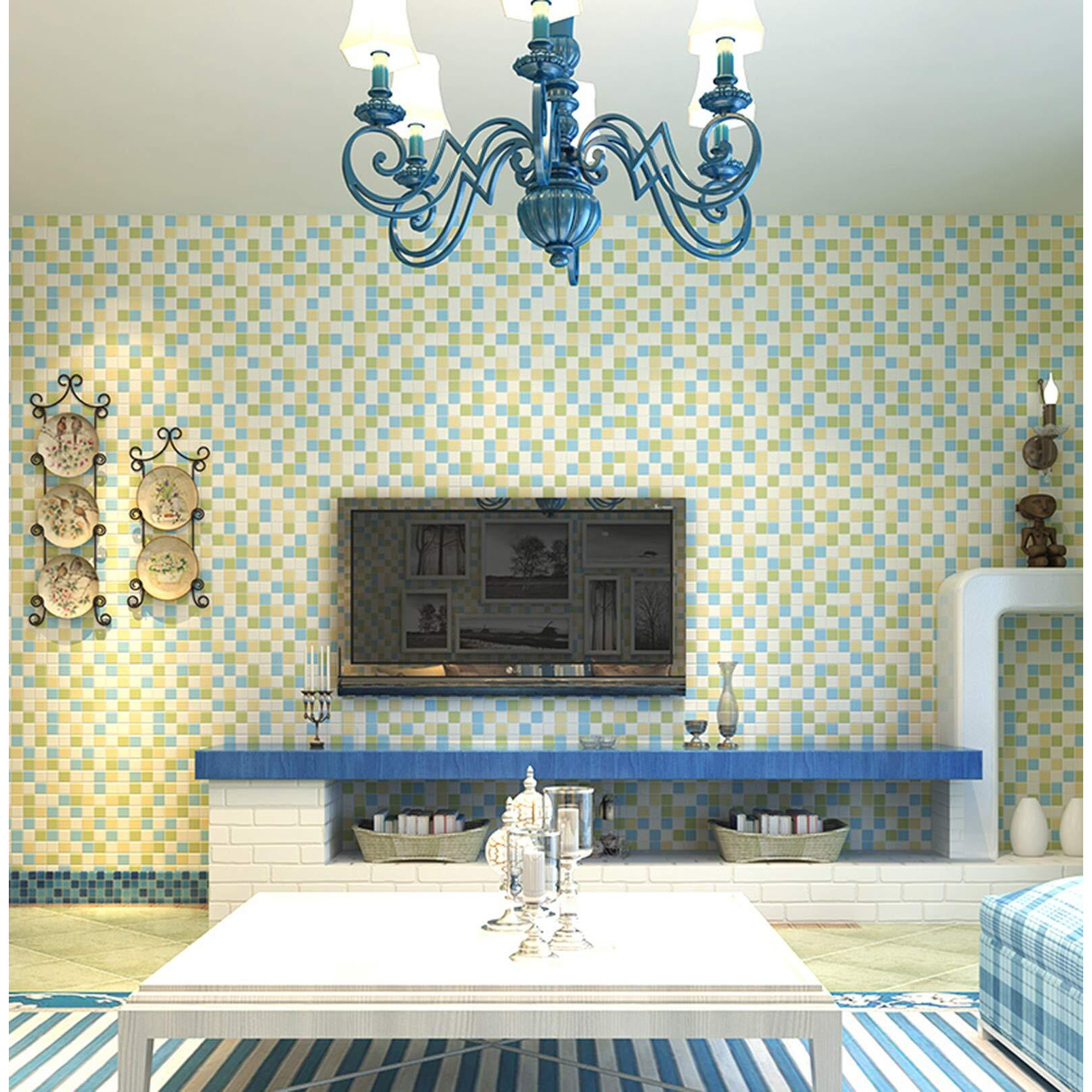 wolpin Wall Sticker Wallpaper Waterproof Bathroom, (45 X 600 Cm) Kitchen Tiles Pattern, Stove Backsplash, Countertop Self Adhesive Decal, Olive Green, Wall, Cms)