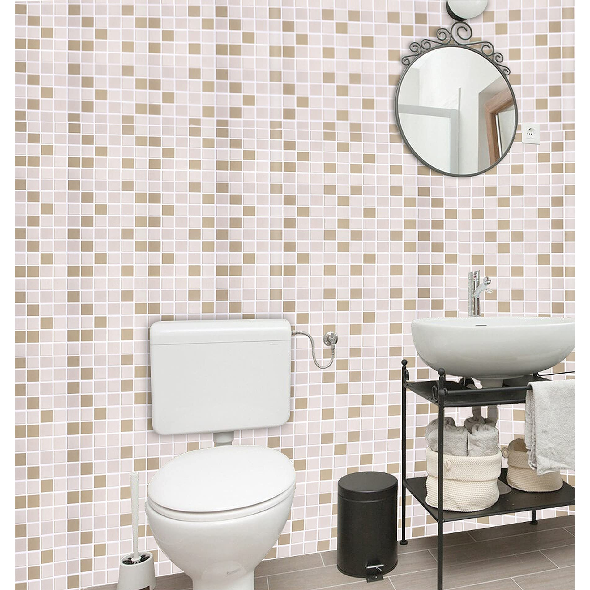 wolpin PVC Wall Sticker Wallpaper Waterproof Bathroom, Kitchen Tiles (45 x 600 cm) Pattern, Stove Backsplash, Countertop Self Adhesive Decal, Brown Decorative Wallpaper