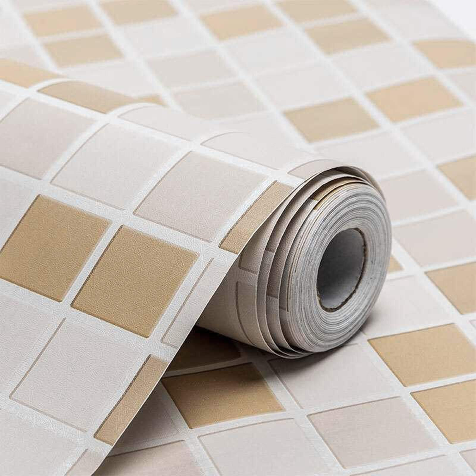 wolpin PVC Wall Sticker Wallpaper Waterproof Bathroom, Kitchen Tiles (45 x 600 cm) Pattern, Stove Backsplash, Countertop Self Adhesive Decal, Brown Decorative Wallpaper