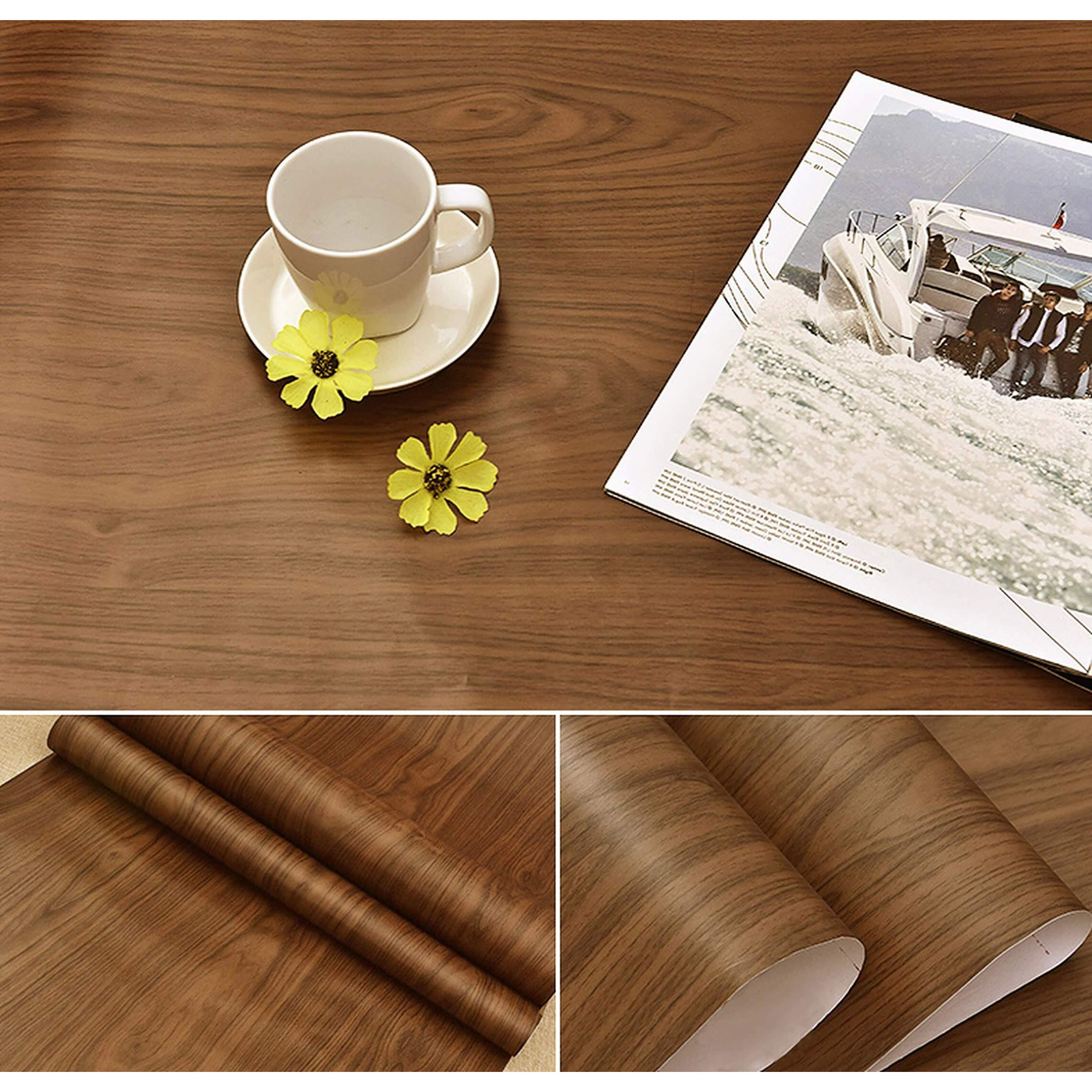 Wolpin Wall Sticker Wood Door Wallpaper (45 x 600 cm) Door, Furniture, Almirah Makeover, Table Top, DIY Vinyl Shelf Liner, Wardrobe, Kitchen Cupboard Decal, Door Brown