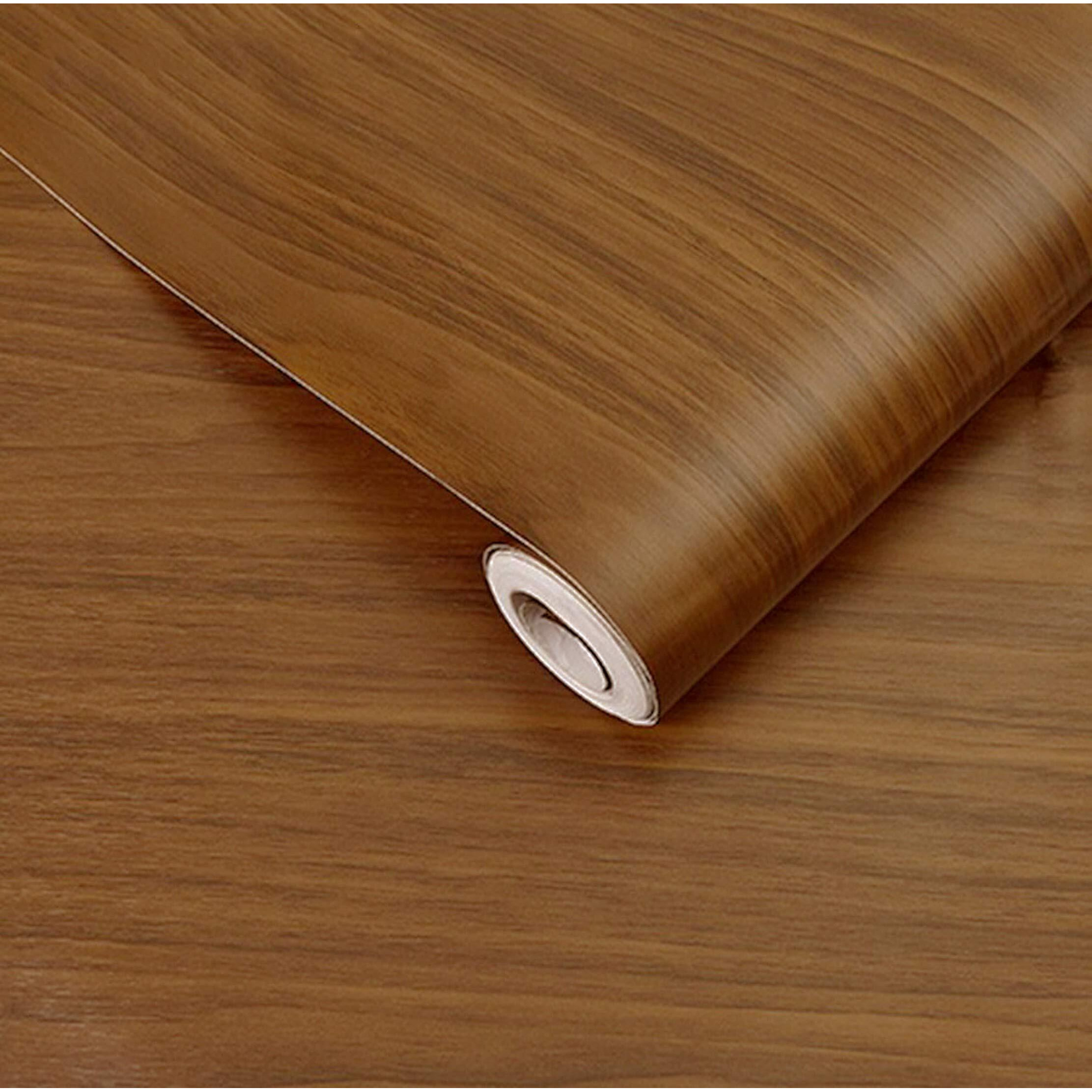 Wolpin Wall Sticker Wood Door Wallpaper (45 x 600 cm) Door, Furniture, Almirah Makeover, Table Top, DIY Vinyl Shelf Liner, Wardrobe, Kitchen Cupboard Decal, Door Brown
