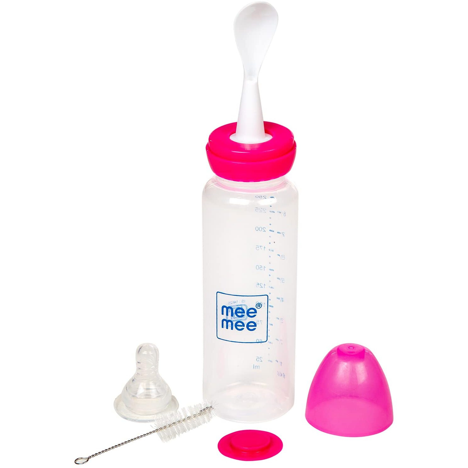Mee Mee Premium 2 in 1 Spoon Feeder Bottle for Baby |BPA Free|Easy Flo Technology|No Leakage|Anti-Colic Bottle|Smooth & Round Edge Spoon|0 Months to 3 Years Baby|125ml (Pink)