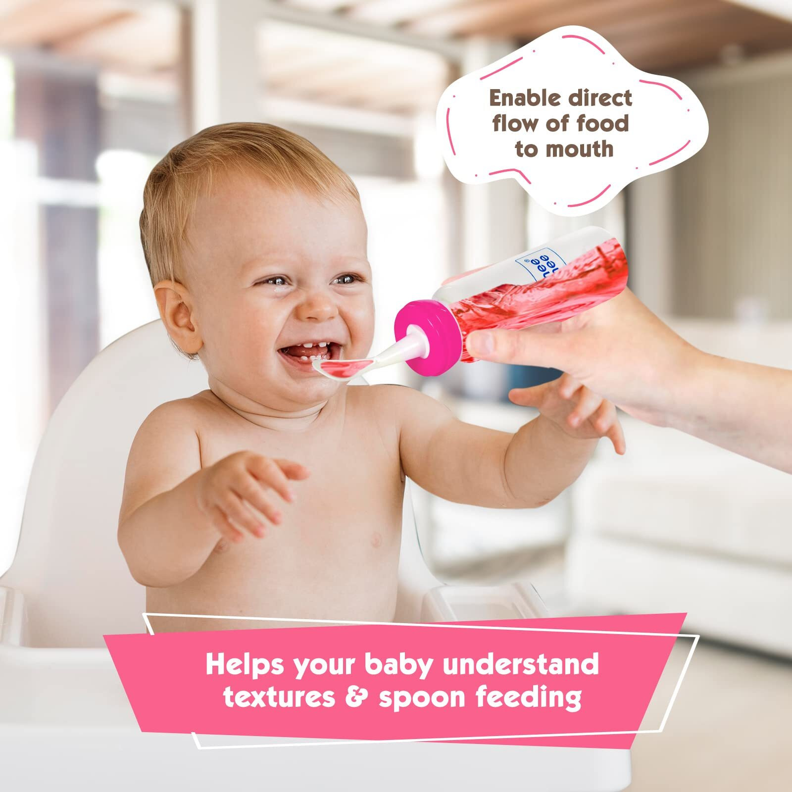 Mee Mee Premium 2 in 1 Spoon Feeder Bottle for Baby |BPA Free|Easy Flo Technology|No Leakage|Anti-Colic Bottle|Smooth & Round Edge Spoon|0 Months to 3 Years Baby|125ml (Pink)