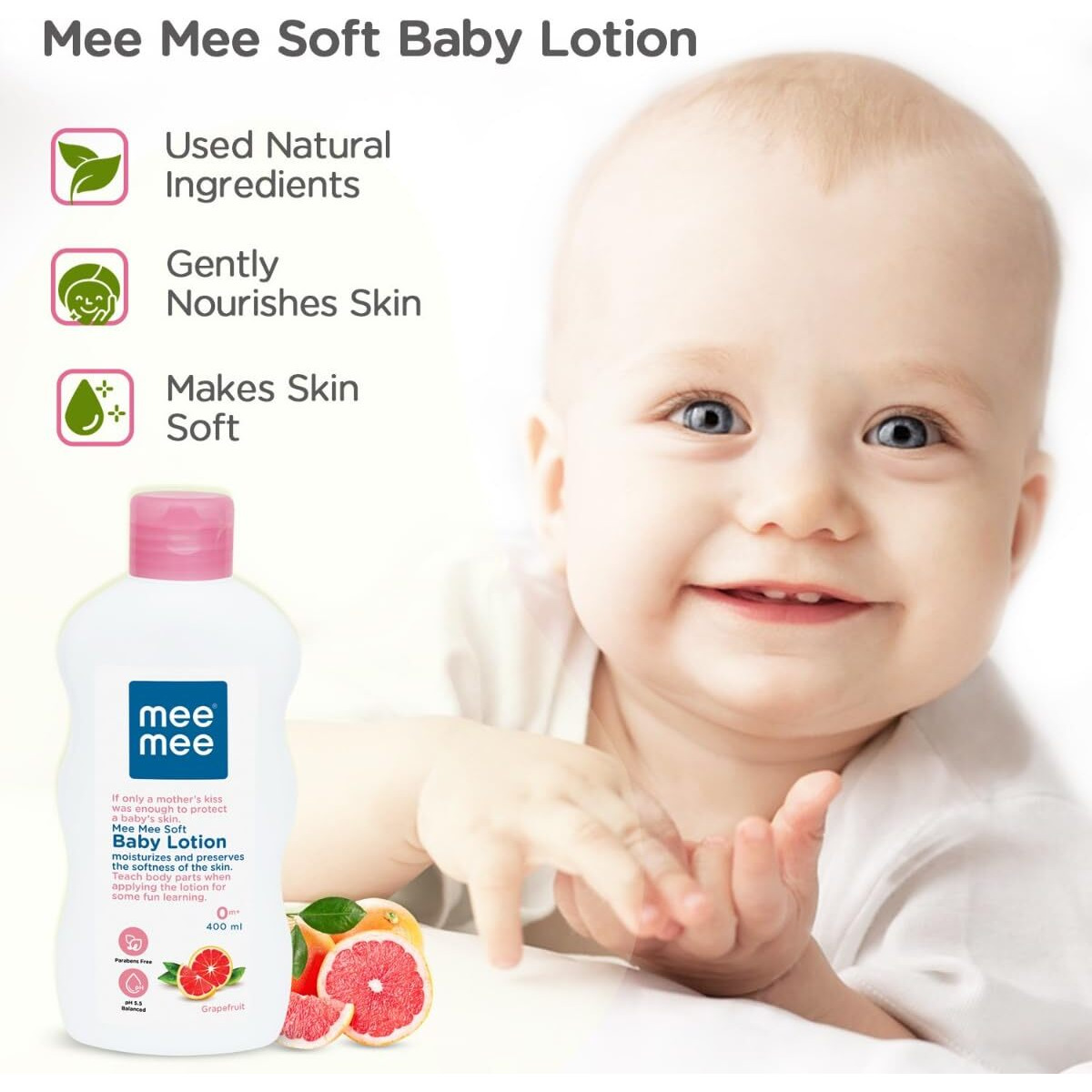 Mee Mee Moisturizing Baby Lotion 400ml for Face & Body | Chamomile & Grapefruit Extracts | For All Skin Types, For Newborns/Kids | For 24Hrs Moisturization | Hypoallergenic, Balanced pH