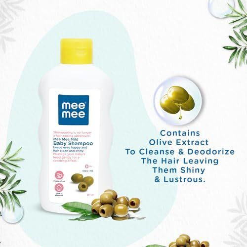 Mee Mee Gentle Baby Shampoo 400ml | For Daily Moisturizing Enriched with Olive Extracts | Tear-Free Formula Nourishes, Soothes, & Protects Sensitive Skin | Hypoallergenic, Sulfate and Paraben-Free | Skin Friendly PH