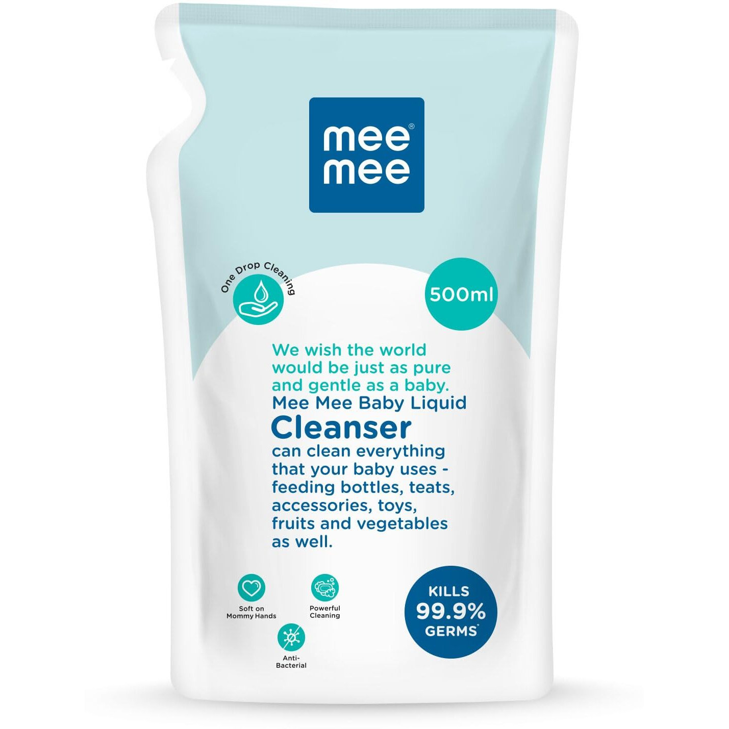Mee Mee Baby Liquid Cleanser 500ml, Anti-Bacterial Kills 99.9% Germs | For Baby Bottles, Nipples, Accessories, Toys, Fruits & Vegetables | No Alcohol, One Drop Cleaning, Dermatologically Tested