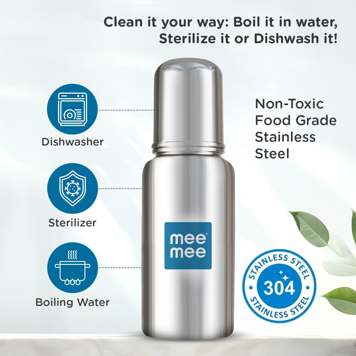 Mee Mee Baby Steel Feeding Bottle 240ml | Baby Milk Bottle with Advanced Anti Colic Valve, BPA Free, Soft Silicone Teat, Wide Neck for Babies/Infants/Newborns of 0-2 Years