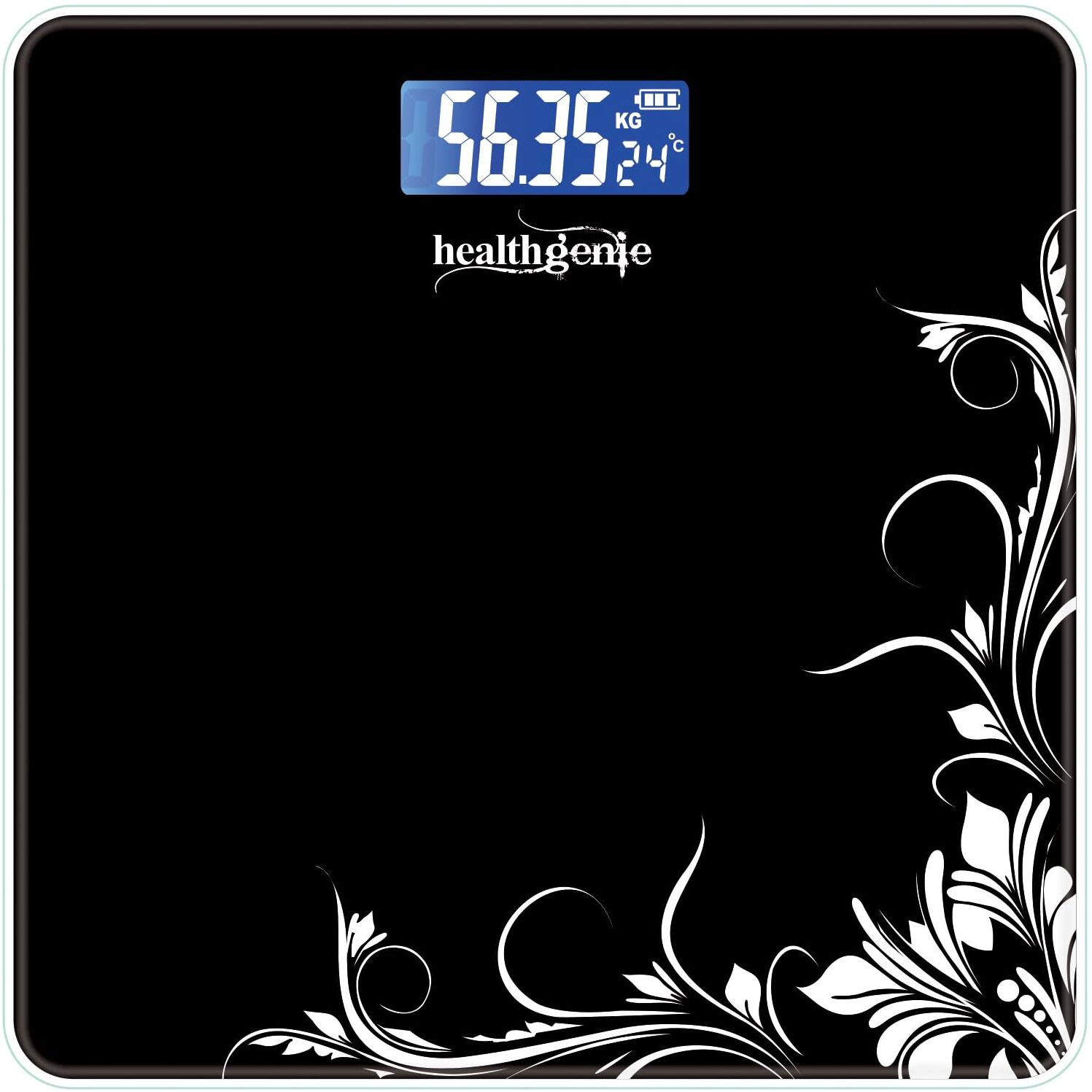Healthgenie Weight Machine for Body Weight With 3 Yrs Warranty & Thick Tempered Glass LCD Display Digital Weighing Machine (Black Pattern) HD-221