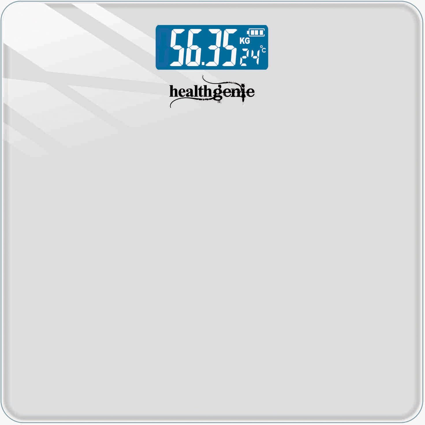 Healthgenie Weight Machine for Body Weight With 3 Yrs Warranty & Thick Tempered Glass LCD Display Digital Weighing Machine (Silver) HD-221