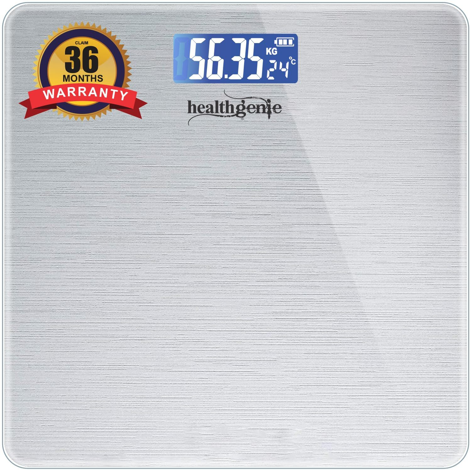 Healthgenie Weight Machine for Body Weight With 3 Yrs Warranty & Thick Tempered Glass LCD Display Digital Weighing Machine (Brushed Metallic) HD-221