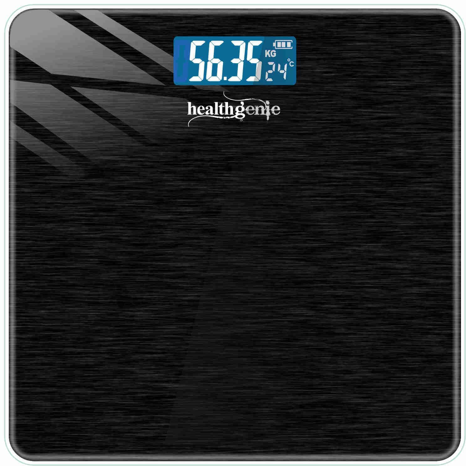 Healthgenie Weight Machine for Body Weight With 3 Yrs Warranty & Thick Tempered Glass LCD Display Digital Weighing Machine (Brushed Black) HD-221