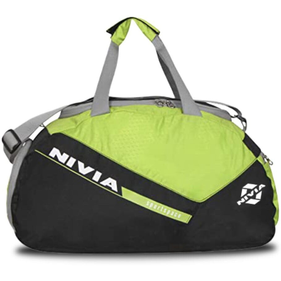 NIVIA Sports Space Polyester Gym Bag/Unisex Gym Bags/Adjustable Shoulder Bag for Men/Duffle Gym Bags for Men/Fitness Bag/Sports and Travel Bag/Sports Kit/Duffle Bags Travel (Green/Black)