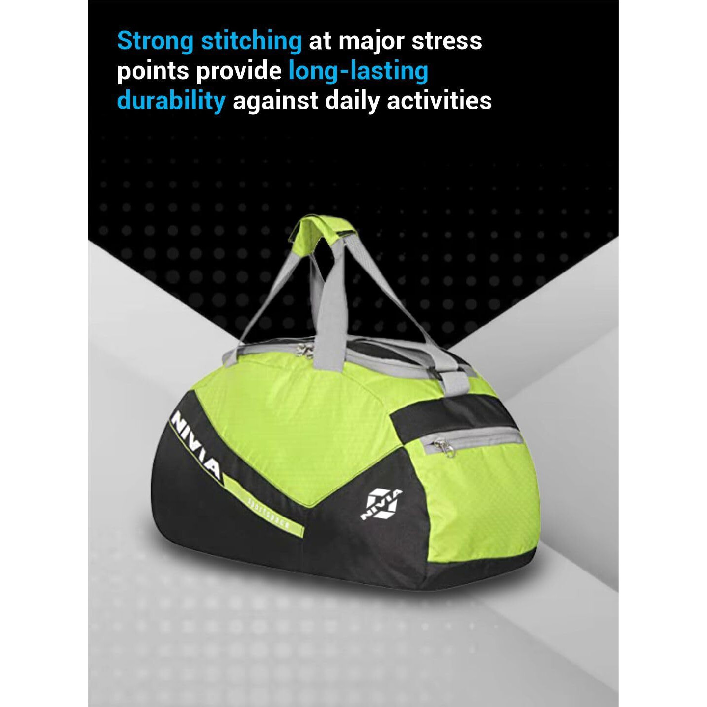 NIVIA Sports Space Polyester Gym Bag/Unisex Gym Bags/Adjustable Shoulder Bag for Men/Duffle Gym Bags for Men/Fitness Bag/Sports and Travel Bag/Sports Kit/Duffle Bags Travel (Green/Black)