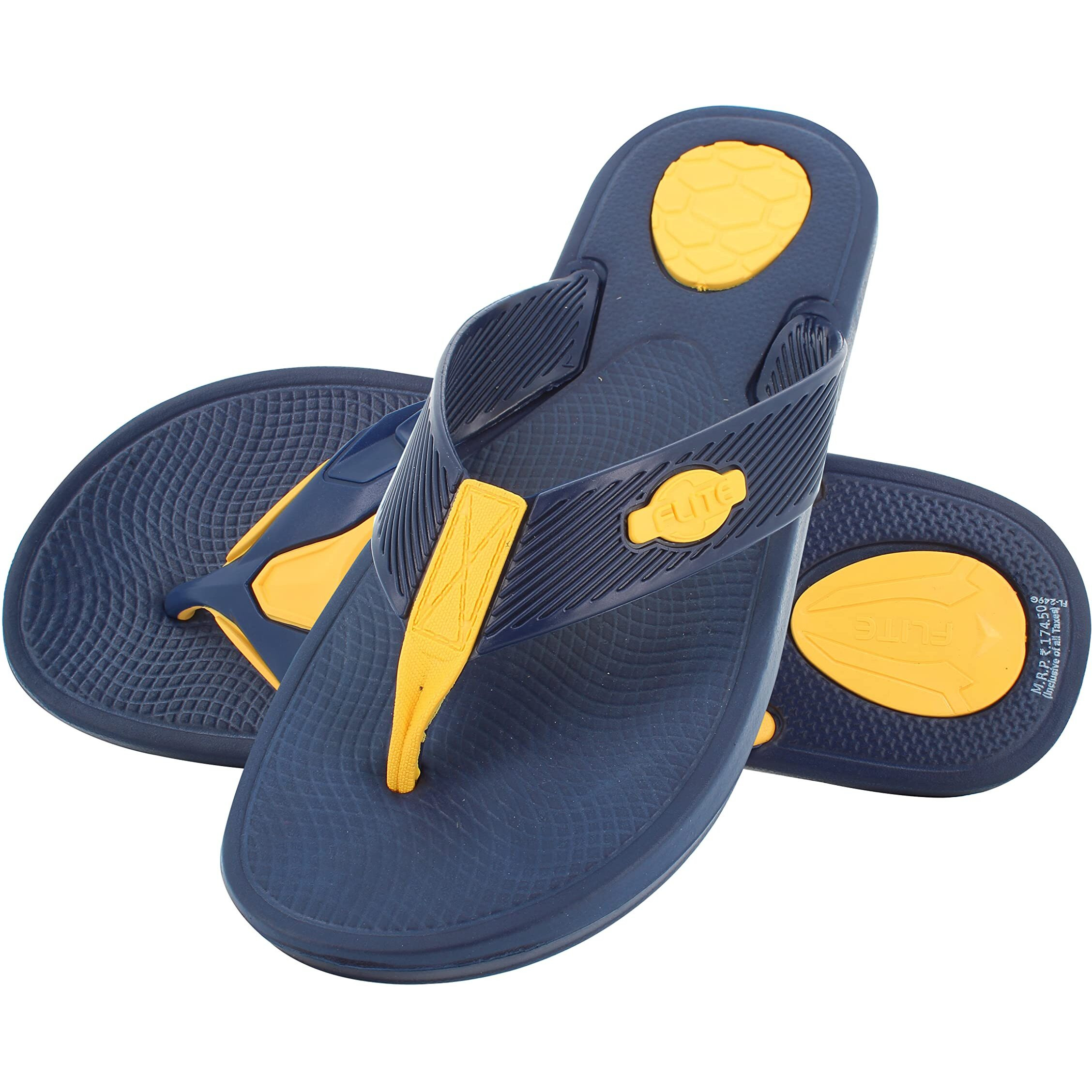 FLITE Men s Navy-Yellow Flip Flops Thong Slipper -9 UK/India (43.33 EU) (FLN115G)