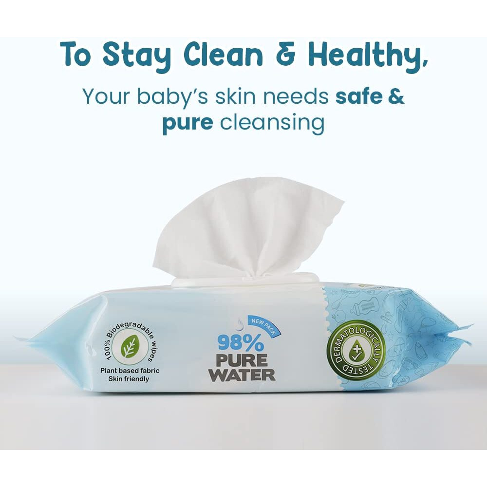 Mother Sparsh 98% Water Based Baby Wipes I Plant made Baby Wet Wipes I 80 Pcs wipes with lid, Pack of 2