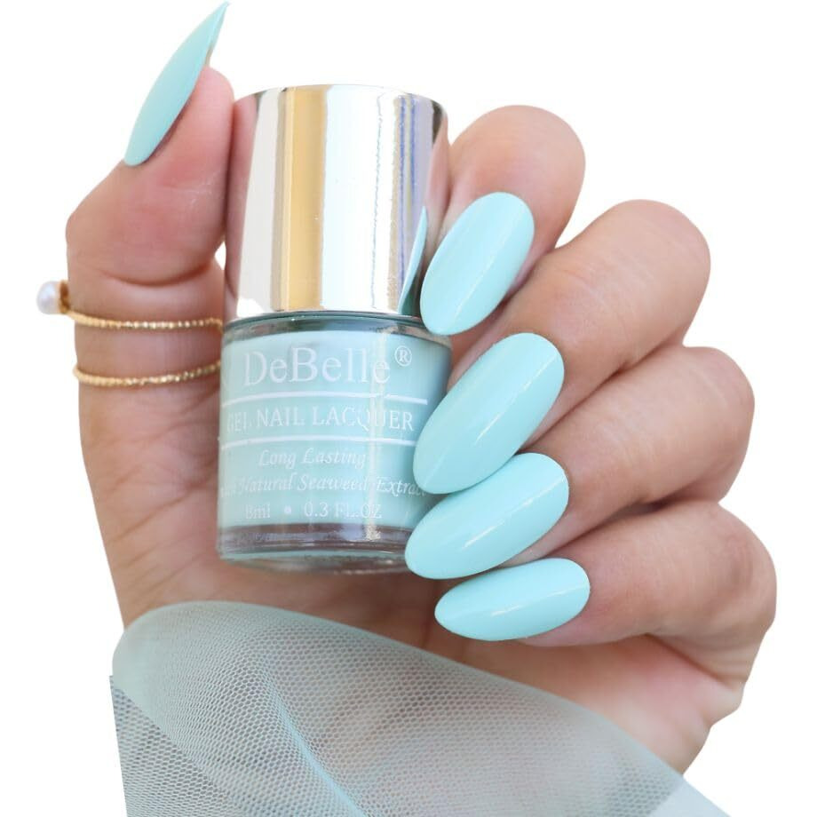 DeBelle Gel Blue Glossy Finish Nail Polish-Mint Blue(Mint Amour), 8 Ml - Enriched With Natural Seaweed Extract, Cruelty Free, Toxic Free