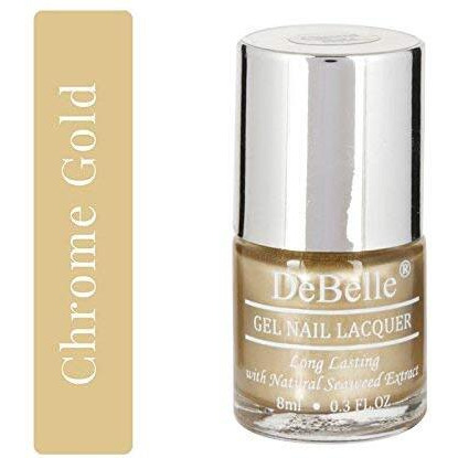 DeBelle Gel Nail Polish Chrome Gold (Metallic Gold Nail Paint)|Non UV - Gel Finish |Chip Resistant | Seaweed Enriched Formula| Long Lasting|Cruelty and Toxic Free| 8ml