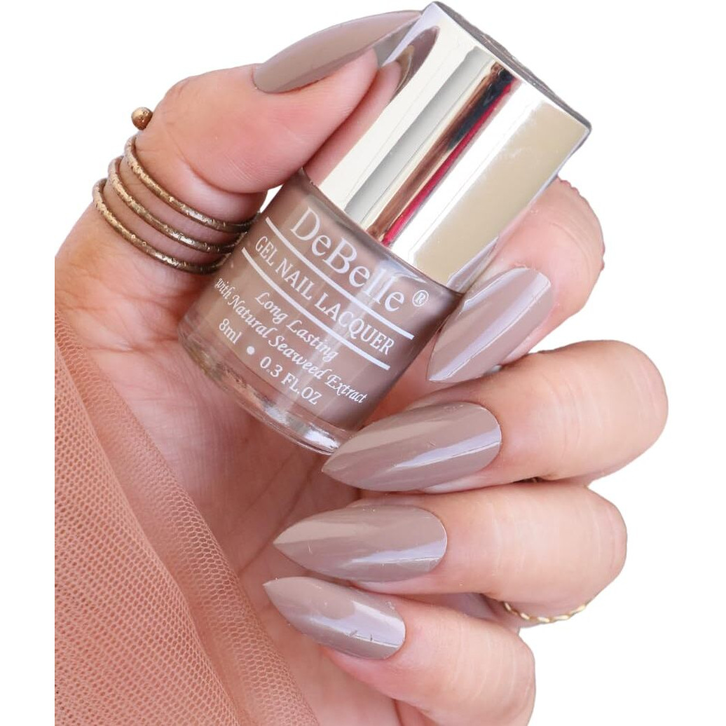 DeBelle Gel Nail Polish Coco Bean (Light Brown Nail Paint)|Non UV - Gel Finish |Chip Resistant | Seaweed Enriched Formula| Long Lasting|Cruelty and Toxic Free| 8ml Glossy Finish