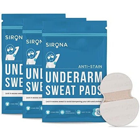 Sirona Disposable Underarm Sweat Pads for Men and Women - 12 Pads (Pack of 3) | Peel-off | Stain proof | Anti Perspiration