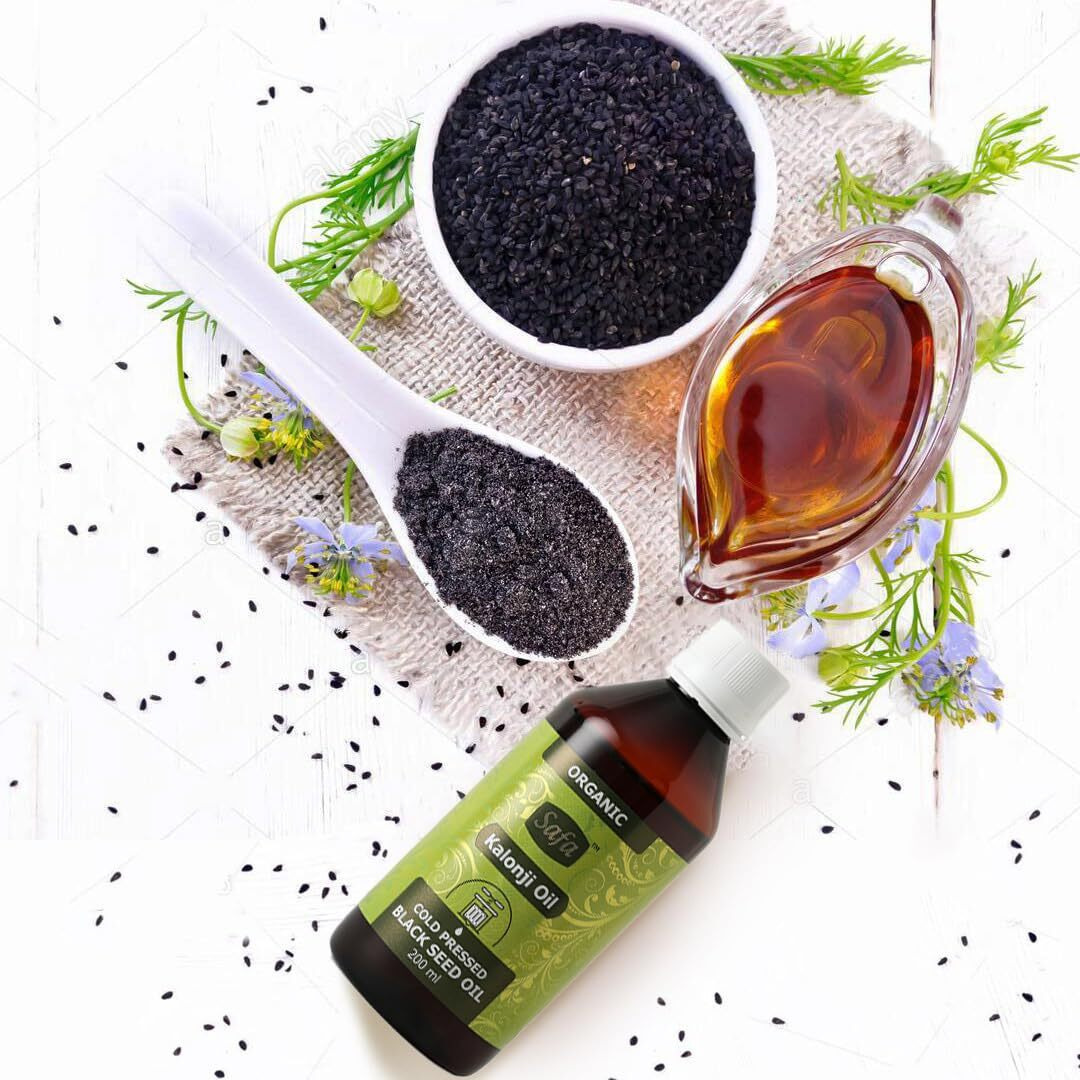 Safa Kalonji Oil Organic Cold Pressed Pure Black Seed Oil|Rich In Omega 3,6 & 9 Essential Fatty Acids|Promotes Immunity,Hair,Skin & Overall Health|Nigella Sativa Black Cumin Seed Oil|Pack of 200 Ml