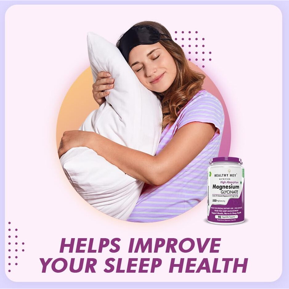 HealthyHey Nutrition Magnesium Glycinate High Absorption for Sleep, Cramps, & Nerves Health - 90 Vegetable Capsules
